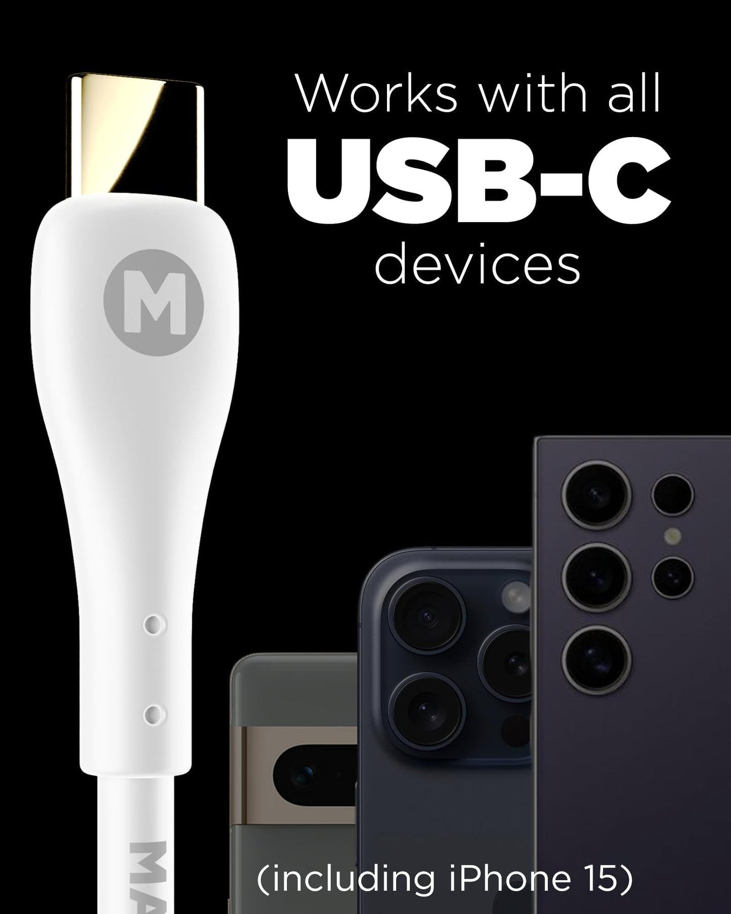 MAGFAST Lux USB-C to USB-C Cable | Alpine White | 6ft | PD Power Delivery | Fast Charging cord for all Androids iPhone 16 16 Pro Max Plus iPad Tablets