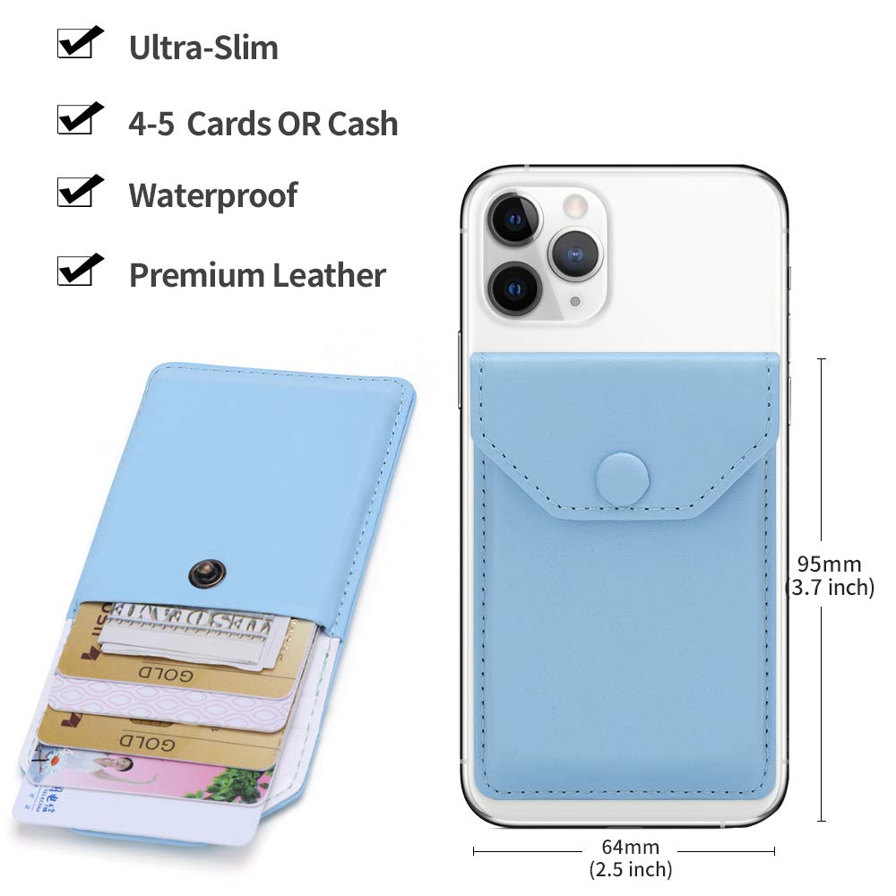 YUNCE Self Adhesive Cell Phone Leather Wallet Stick On Card Holder fits Most Credit Card Holder Pocket Wallet for Men Women - RFID Blocking Sleeve
