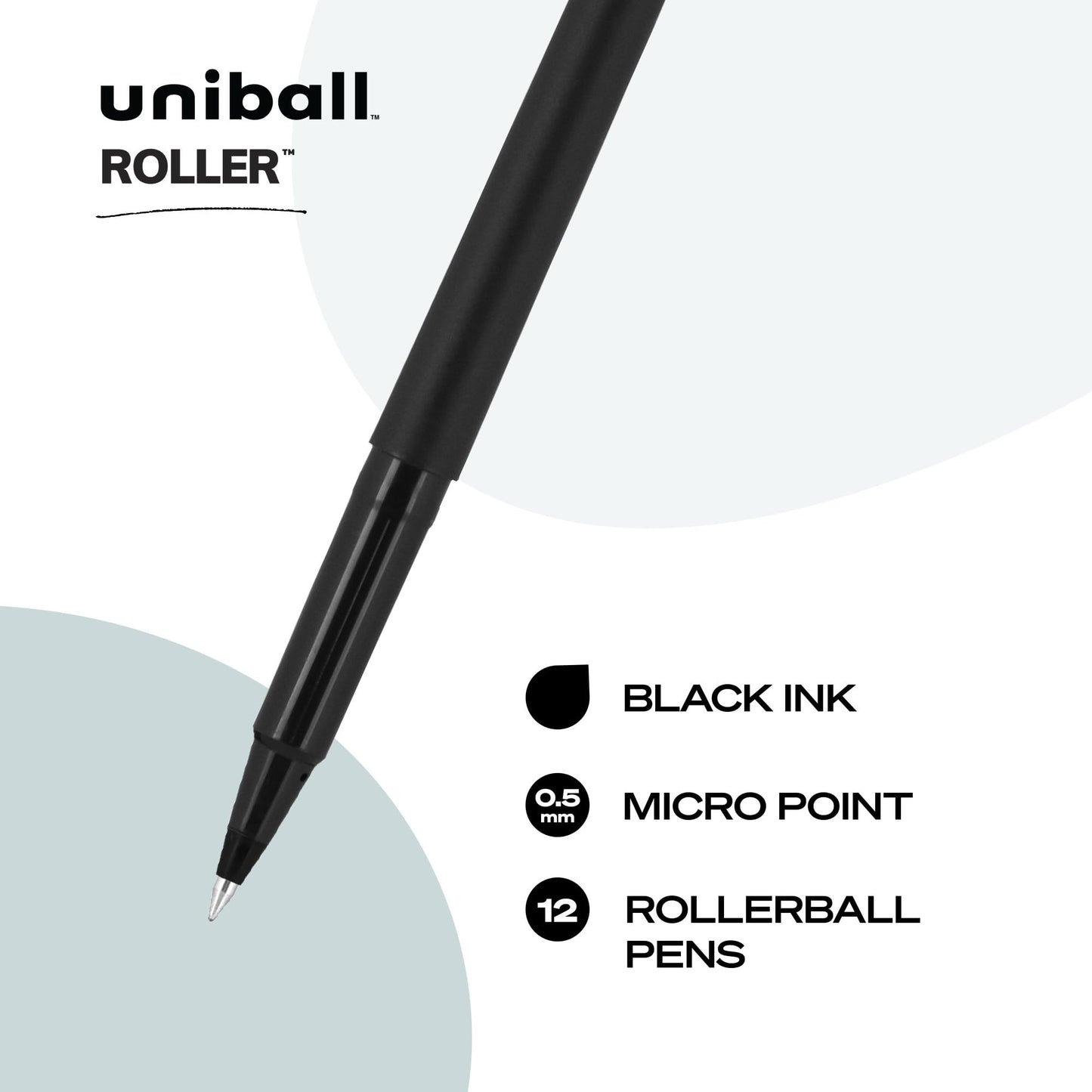 uniball™ Roller Rollerball Pens, Micro Point (0.5mm), Black, 12 Pack