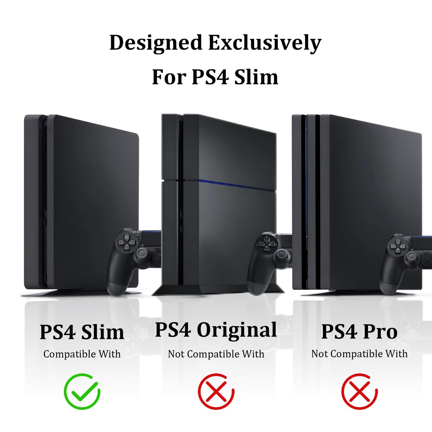 Wall Mount Kit with Detachable 2 Controller Holder & Headphone Hanger, Metal Wall Mount Stand Compatible with PlayStation 4 Slim