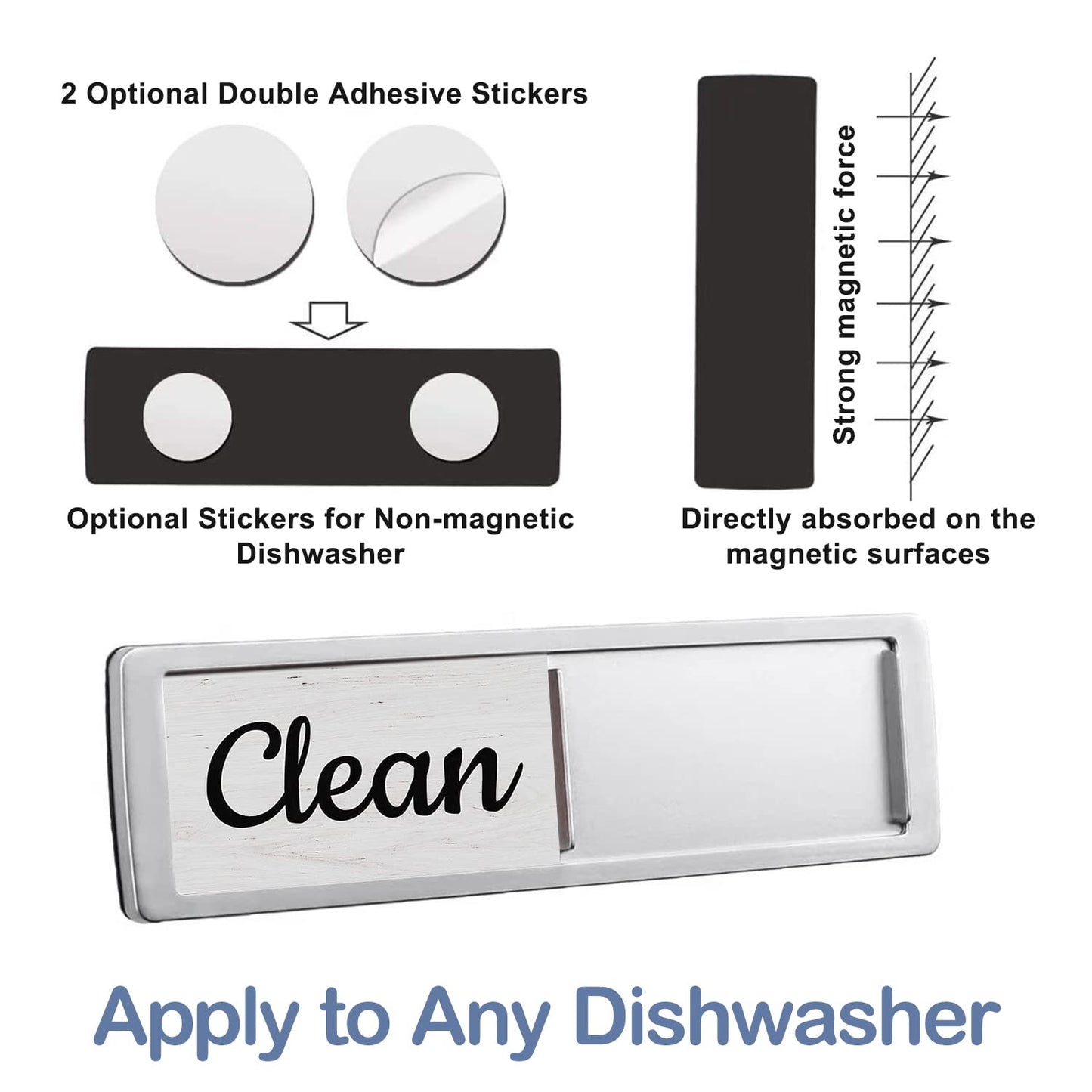 Oxepleus Dishwasher Magnet Clean/Dirty Sign – Farmhouse Wood Design, Strong Magnet, Non-Scratch, Easy-to-Read Kitchen Decor (A-Silver)