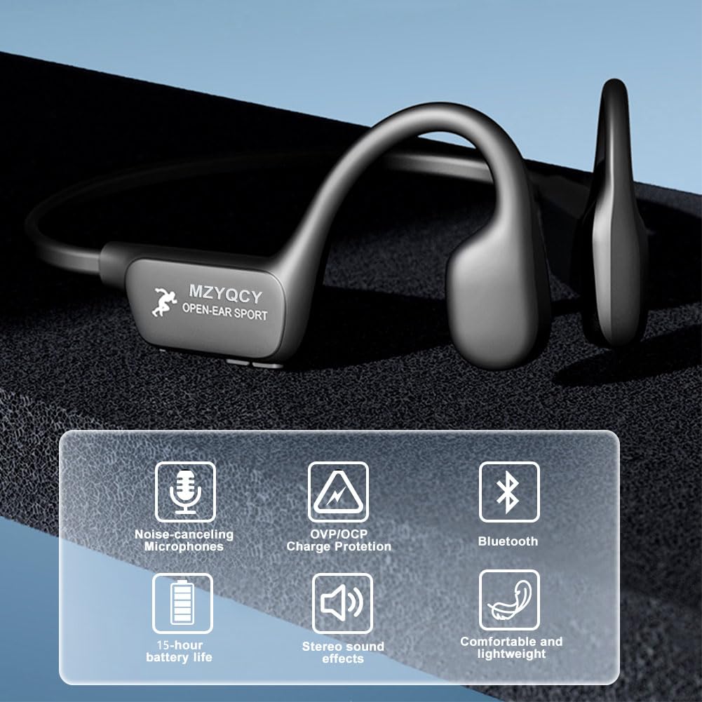 MZYQCY Bone Conduction Headphones, Open Ear Bluetooth 5.4 Headset with Mic