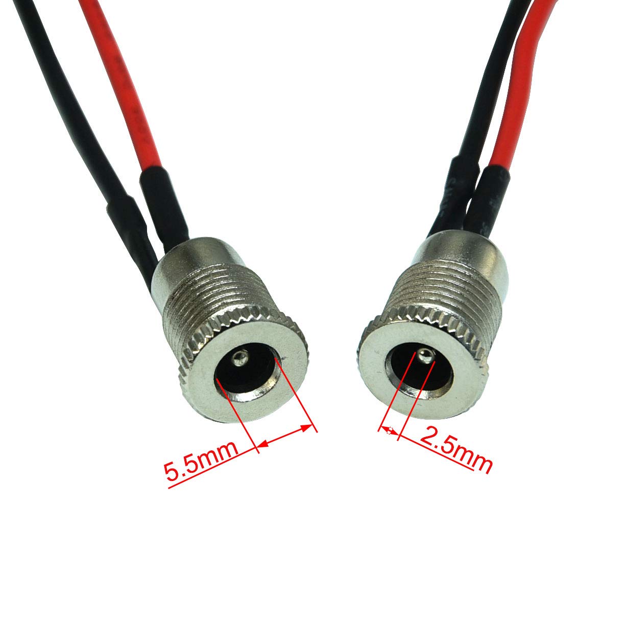 FILSHU 5.5 x 2.5 MM DC Power Jack Socket Threaded Female Mount Connector Adapter with 5.9 inch 18AWG Cable