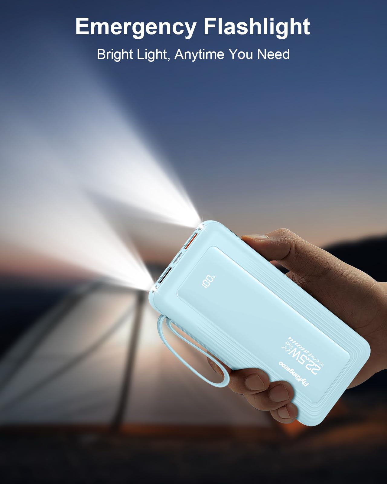 FlyKangaroo Portable Charger with Built in Cables, Slim 10000mAh Fast Charging 22.5W Power Bank USB C LED Display Battery Pack 6 Outputs & 2 Inputs