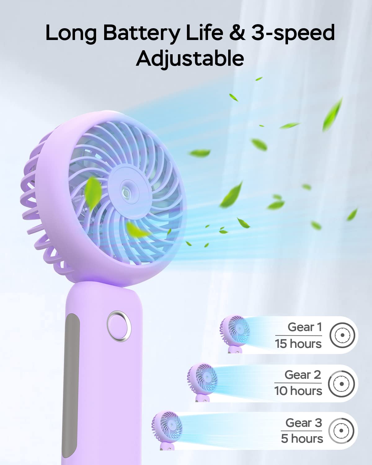 RNKRUN Portable Handheld Misting Fan, USB Rechargeable, Foldable with Water Tank, 3 Speeds, for Travel and Outdoors (purple)