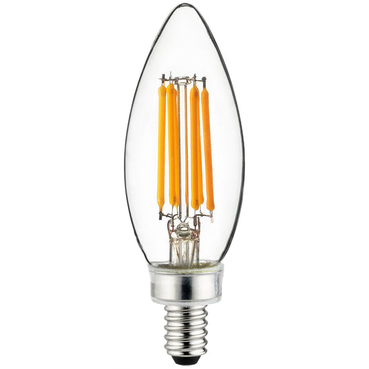 Sunlite 81102 LED Filament B11 Torpedo Tip Chandelier Light Bulb 5 Watts (60 W Equivalent), 600 Lumens, Candelabra E12 Base, Dimmable, UL Listed, 1