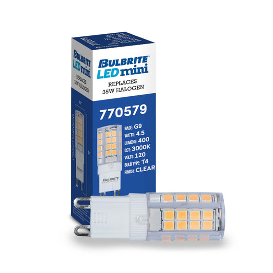 Bulbrite LED Mini T6 Dimmable Bi-Pin Base (G9) Light Bulb 40 Watt Equivalent 3000K, Clear 1-Pack