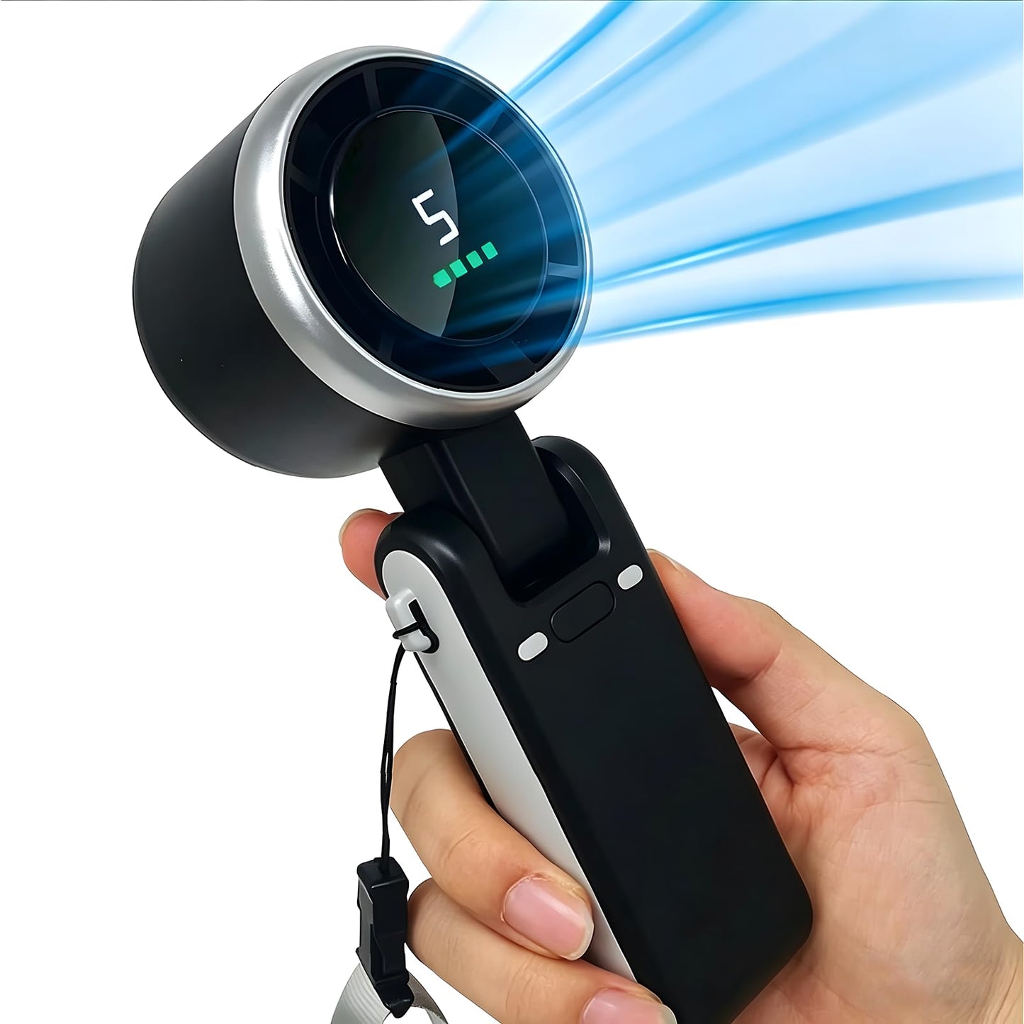Evernew Living Black Portable Handheld Turbo Fan, 13550 RPM Max, 5 Speeds, 12-Hour Battery, 3-in-1 Design for Travel, Beach, & Outdoor Activities