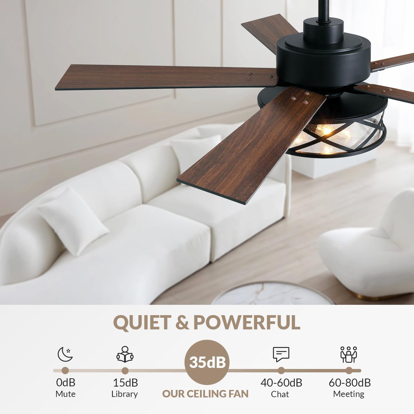 APBEAMLighting Farmhouse Ceiling Fans with Lights and Remote Control, 52 Inch Rustic Fandelier Ceiling Fan with Bubble Glass Shade 6-Speed Caged