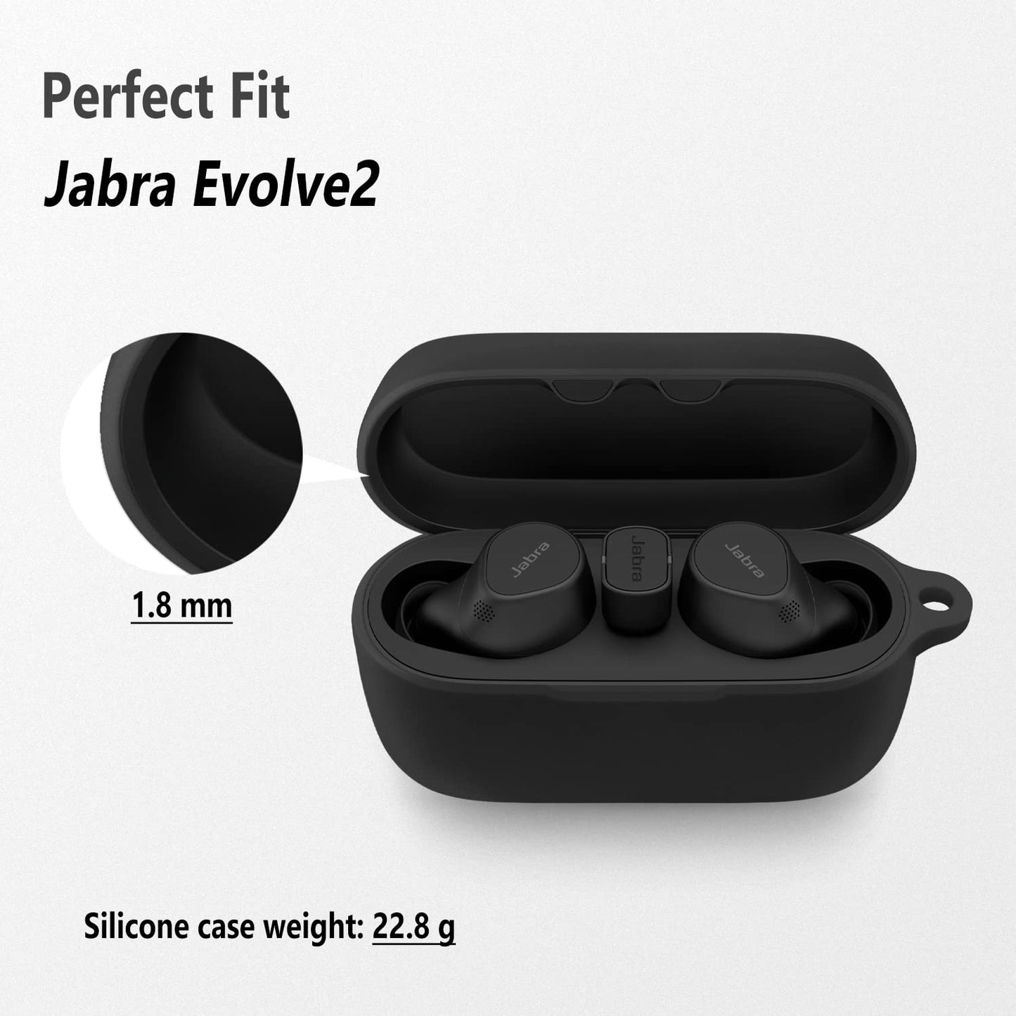 Geiomoo Silicone Case Compatible with Jabra Evolve2 Buds, Protective Cover with Carabiner (Black)
