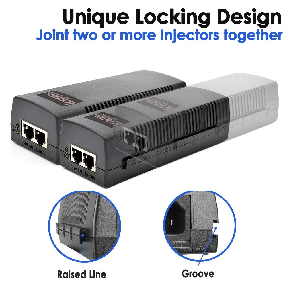 60W Gigabit PoE++ Injector - 10/100/1000Mbps, RJ45 Shielded, IEEE 802.3af/at/BT Compliant, PoE Switch Powerline Network Adapter for High Power