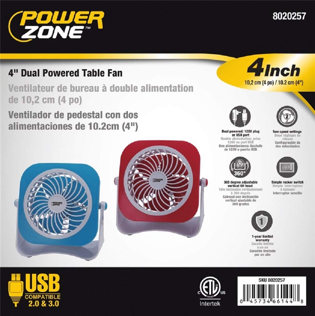 Power Zone Qt-u403b Dual Powdered Table Fan, 2 Speeds, Plastic (Pack of 4)