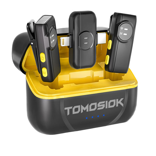 TomoSiok Wireless Lavalier Microphone for iPhone iPad Android with Noise Cancellation, 10 Hours of Battery Mini Microphone for Recording, Live