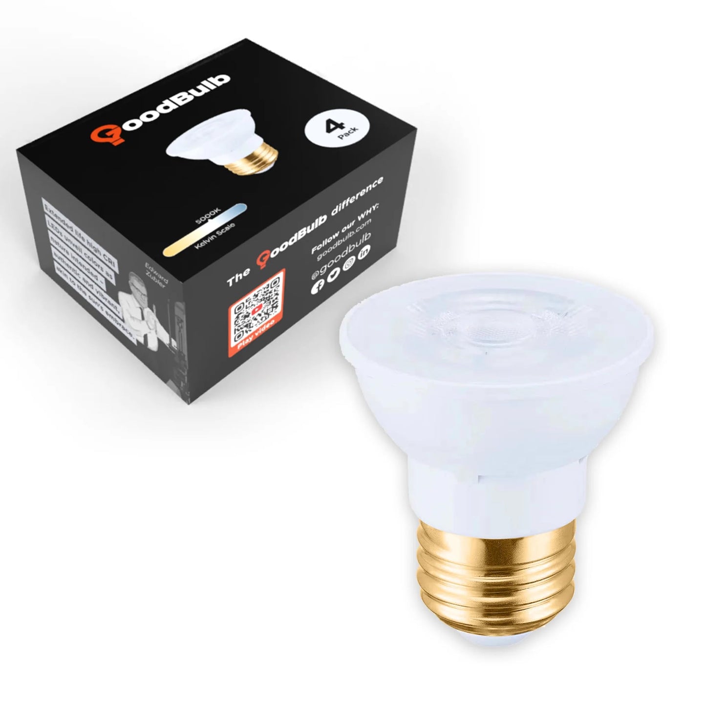 GoodBulb PAR16 LED Light Bulb, 7-Watt (50W Equivalent) Dimmable, Short Neck Flood Light, 5000K Daylight White, 450-Lumens, E26 Base (Pack of 4)