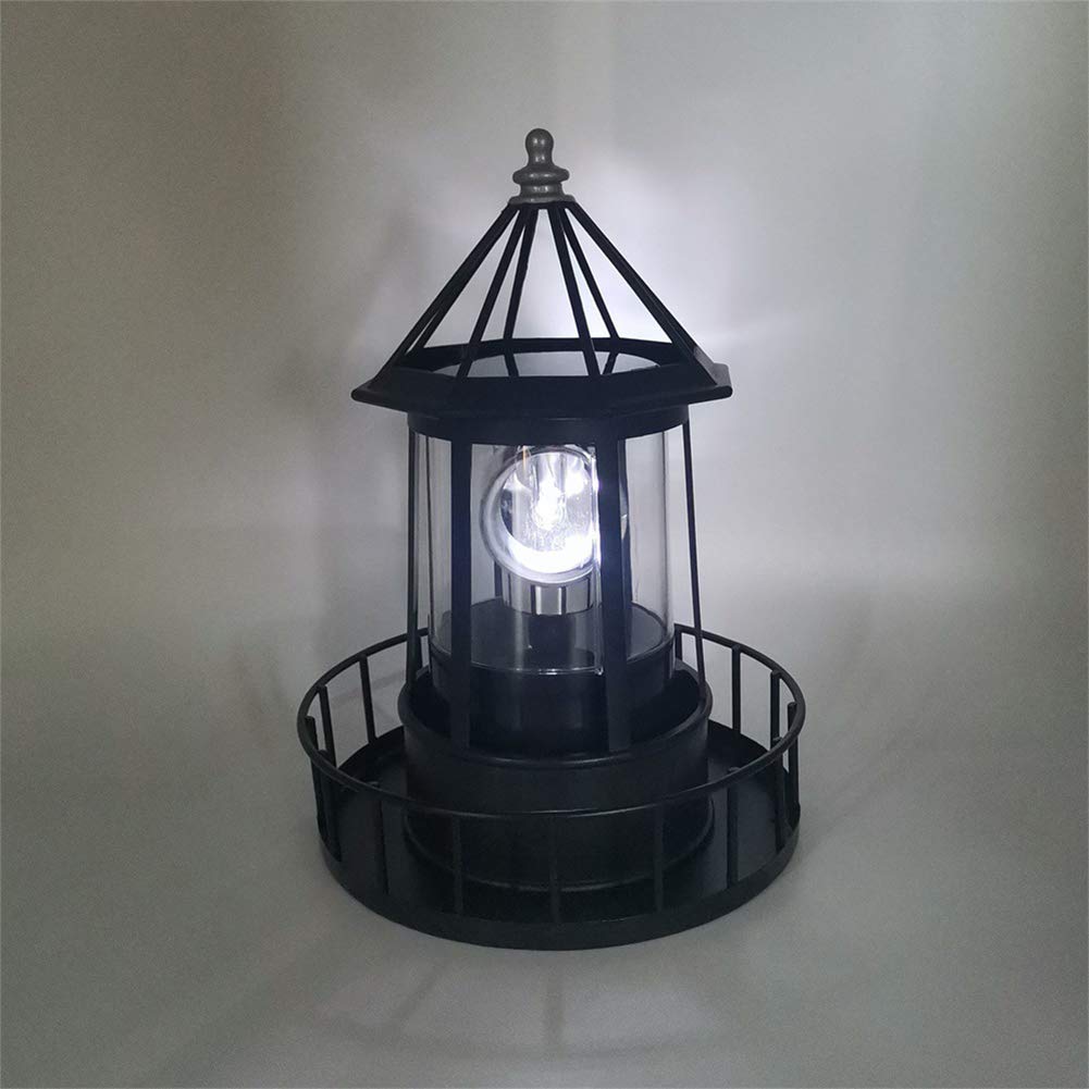 CALIDAKA LED Solar Powered Lighthouse 360 Degree Rotating Lighthouse Landscape IP65 Waterproof Durable Rotatable Outdoor Solar Light Lamp Hanging