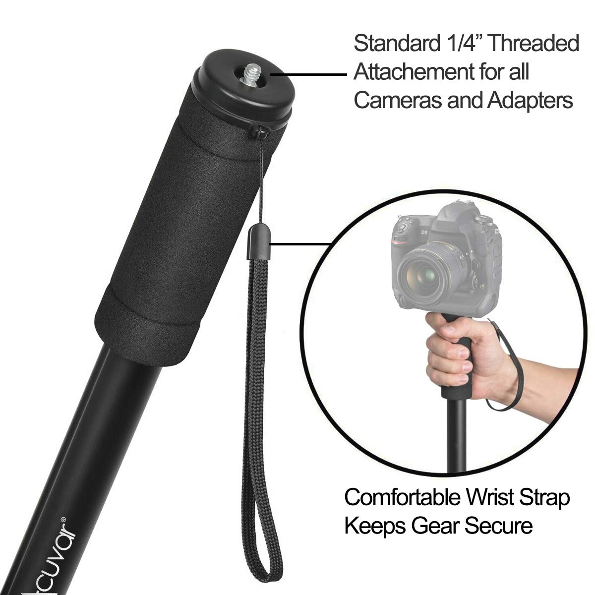 Acuvar Monopod with Integrated Safety Strap and 4 Section Extending Pole for All Digital Cameras, DSLR, Mirrorless, Compact Cameras, Camcorders & Cell
