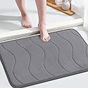 Flamingo P Memory Foam Bath Mat for Bathroom Non Slip Quick Dry Super Water Absorbent Shower Rug,24x17,Grey