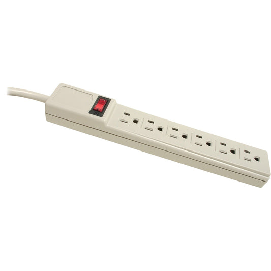 Compucessory Products - Power Strip, 6 Outlet, Built-in Circuit Breaker, 15' Cord, Gray - Sold as 1 EA - Six-Outlet Power Strip Features a Built-in