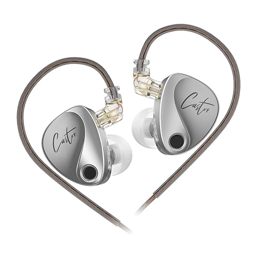 QZXYHYN KZ Castor in Ear Monitor Headphones,3.5MM Plug Detachable Cable Wired Earbuds,Adjustable Dual Dynamic Ear Monitor (Silver, Without mic)