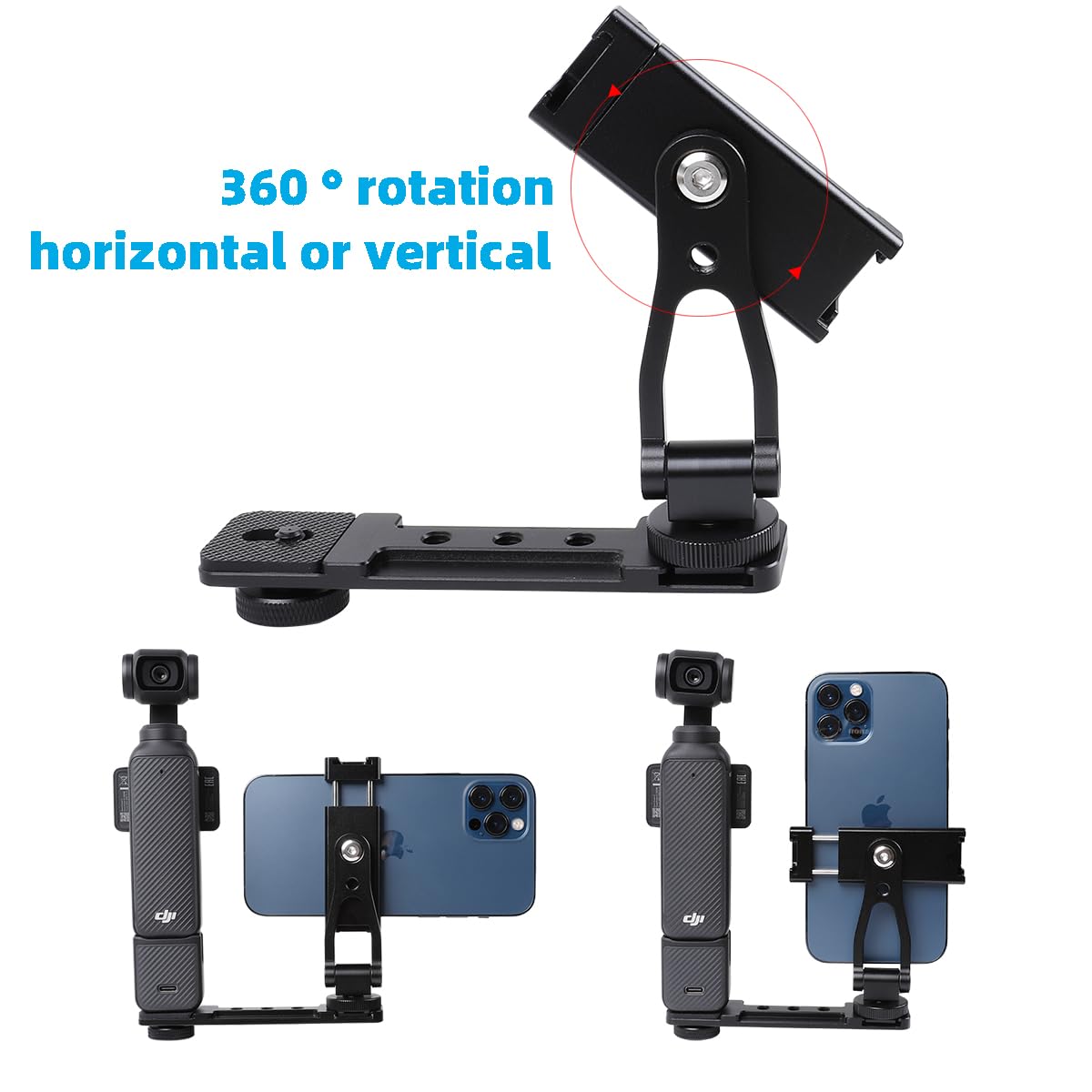 Leenconghui Aluminium Alloy Phone Holder Mount for DJI Pocket 3, Cell Phone Holder Tripod Adapter Phone Clip Expansion Accessories with 1/4" Thread