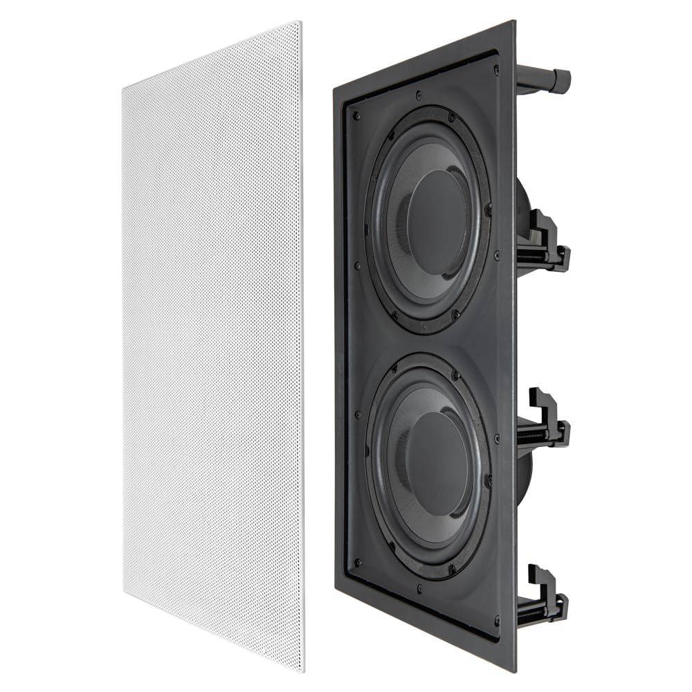 OSD Black Nero IWSDUAL8 in Wall 300W Subwoofer Dual 8" Graphite Cones Magnetic Grill