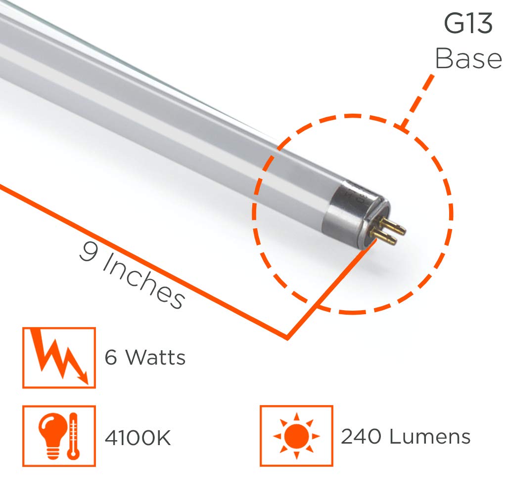 GoodBulb 6-Watt 9 Inch T5 Fluorescent Light Bulb | 4100K Cool White Medium Bi-Pin Base | 240 Lumens 65 CRI 6000 Life Hours | Instant/Programmed Start