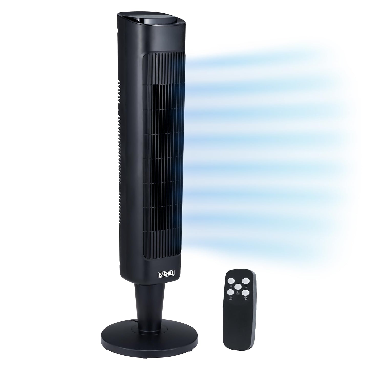 EZ-CHILL 36” Tower Fan with Remote Control for Home, 60 Degree Oscillation, 3 Speeds, 12H Timer, Carry Handle, Black