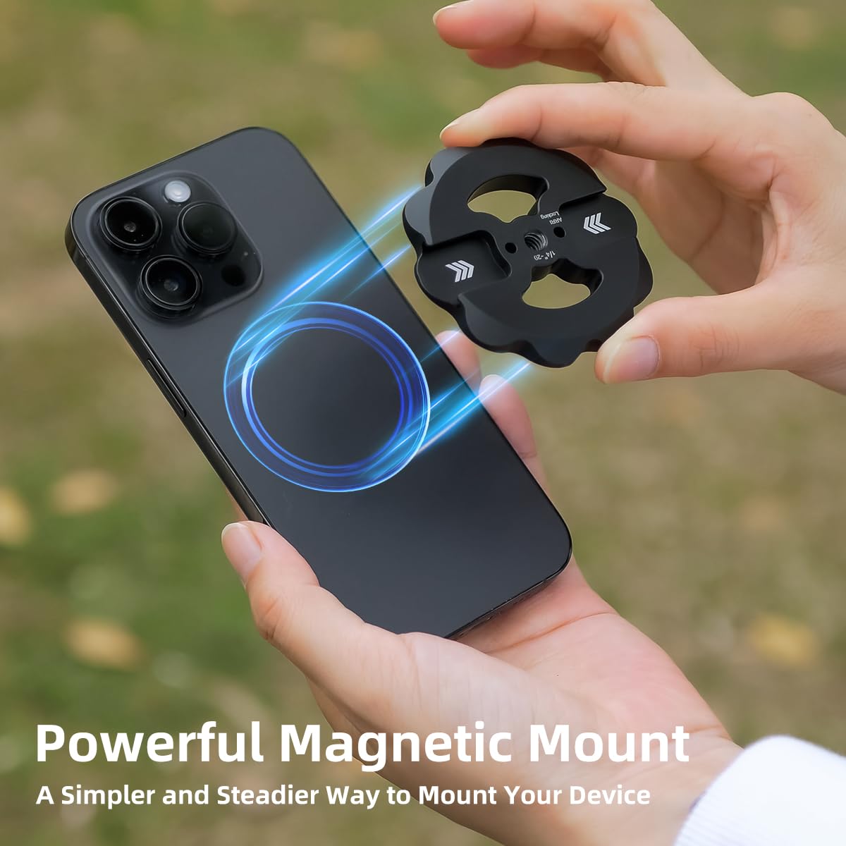 Sunflower Shape Magnetic Phone Tripod Mount Adapter with 1/4-20 Thread, 2 Cold Shoe Compatible with iPhone 17 16 15 Pro Max 15 Plus 14 13 12, iPhone