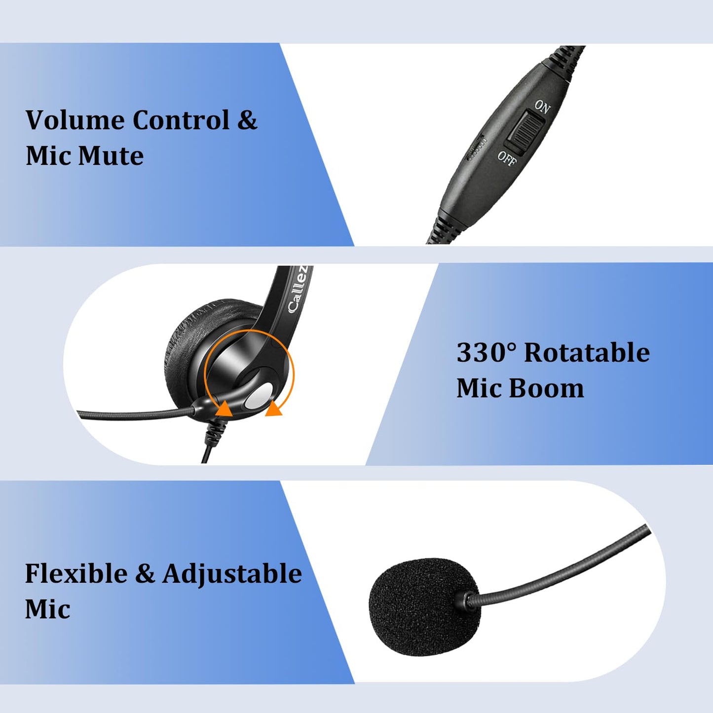 Callez RJ9 Phone Headset with Microphone Noise Cancelling Office Telephone Headsets Compatible with Polycom VVX411 VVX311 VVX410 VVX500 Avaya 1416