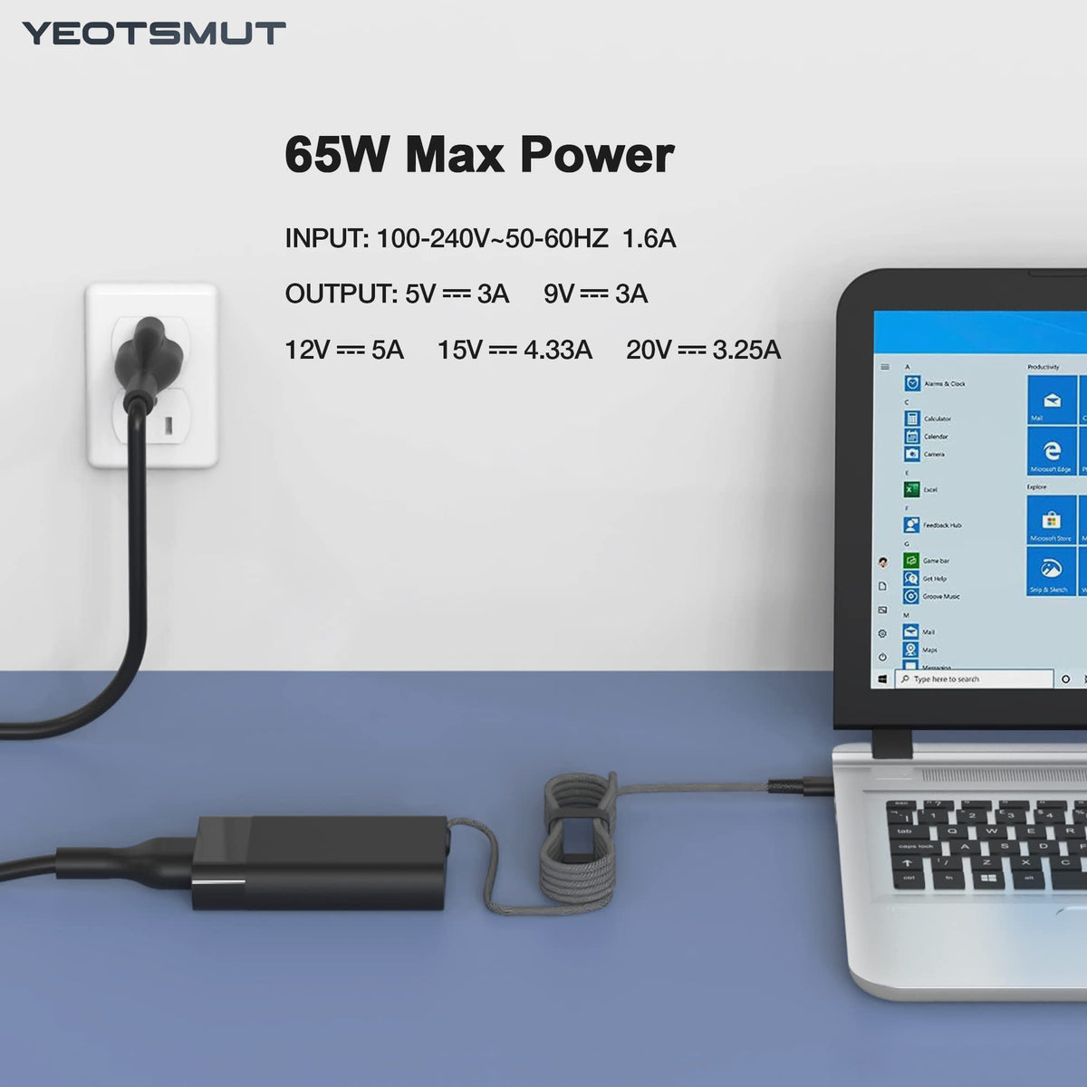 YEOTSMUT Slim 65W 45W USB C Charger,Compatible with Hp Spectre X360 EliteBook Chromebook ProBook Envy Fast Charging Type C Travel Laptop Power Adapter