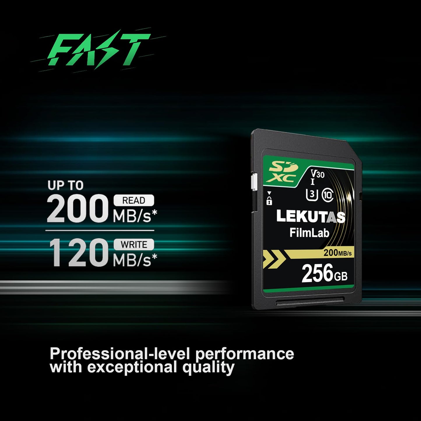 LEKUTAS 256GB SDXC UHS-I Memory Card - Up to 200MB/s Read Speed, C10, U3, V30, 4K UHD, Full-HD & 4K Video SD Card for Canon Nikon Sony Panasonic DSLR