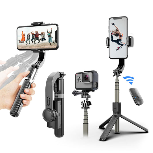 Gimbal Stabilizer for Smartphone ?with Retractable Selfie Stick and Tripod?1-Axis Multifunction Remote 360°Automatic Rotation? Auto Balance