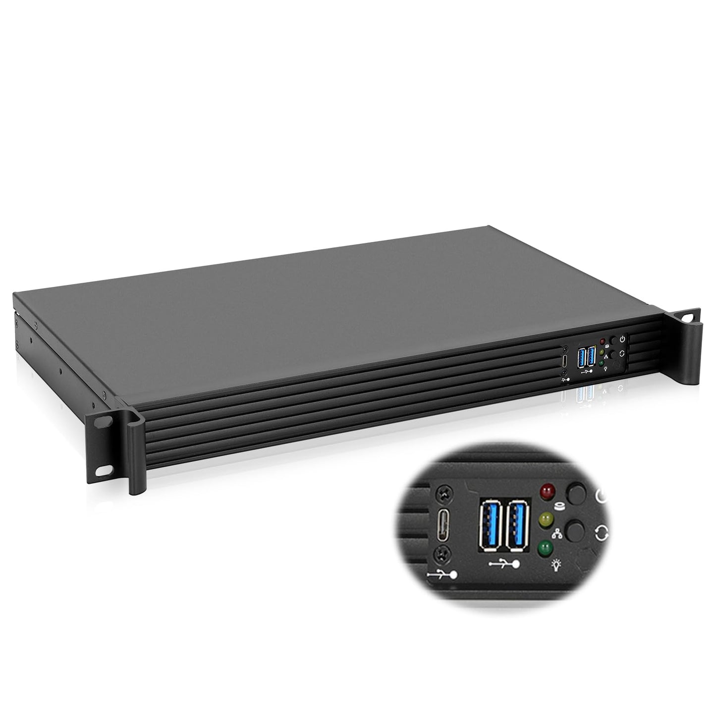 Rackchoice 1U Compact Server/Desktop mini-ITX Chassis - 9.84" Depth,Supports Mini-ITX Motherboard, Type-C & USB3.0, Black