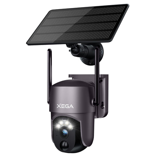 Xega Security Camera Wireless Outdoor 2K 360° PTZ Camera Solar Security Cameras 2.4G WiFi Video Surveillance w/Spotlight & Siren, Color Night Vision