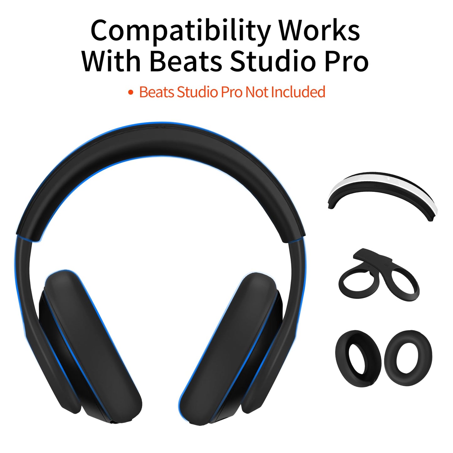 ?3 in 1? Silicone Case for Beats Studio Pro, Anti-Scratch Ear Pad Case/Shell Cover/Headband Covers for Beats Studio Pro, Soft Silicone Skin Protector