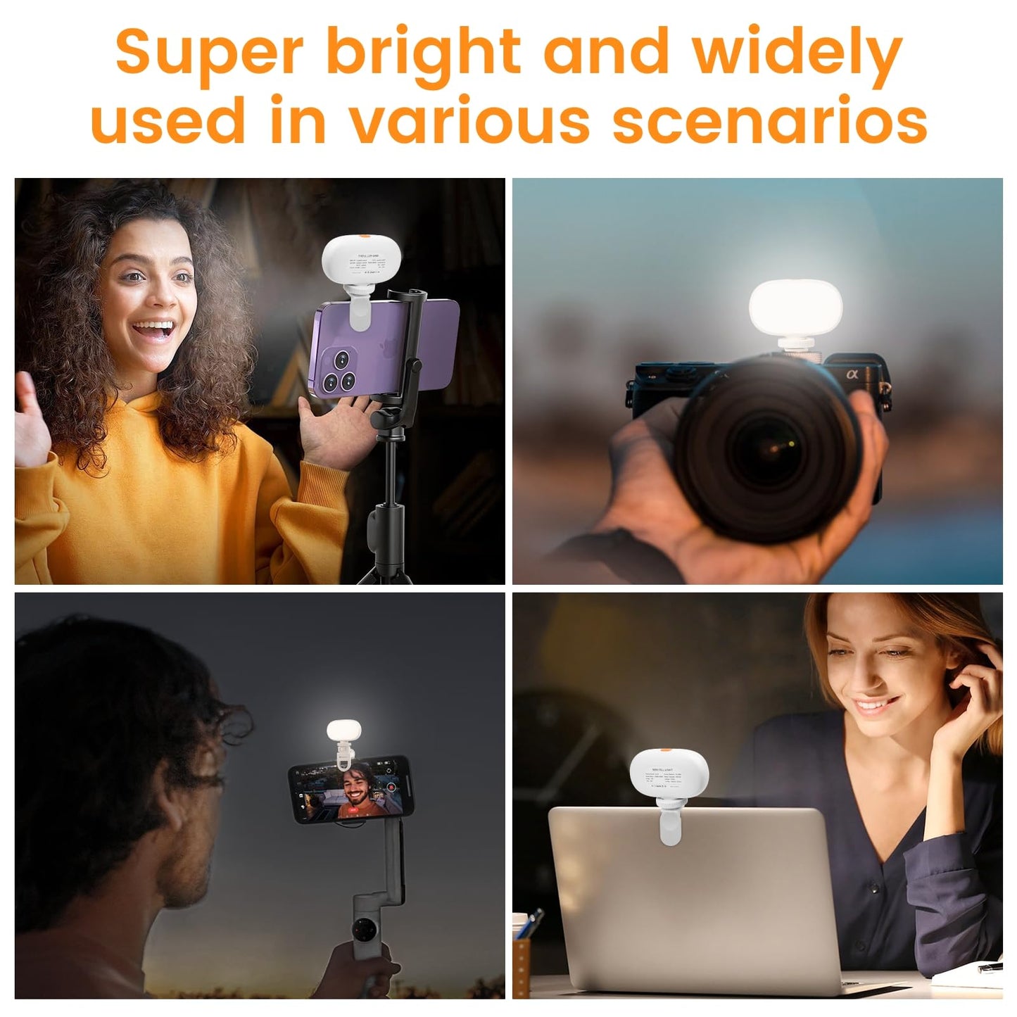 Gamiity Mini Phone Light Clip, Type-C Charging, Rechargeable Selfie Light & Adjustable Brightness for iPhone, Smartphones, Camera, Laptops, Perfect
