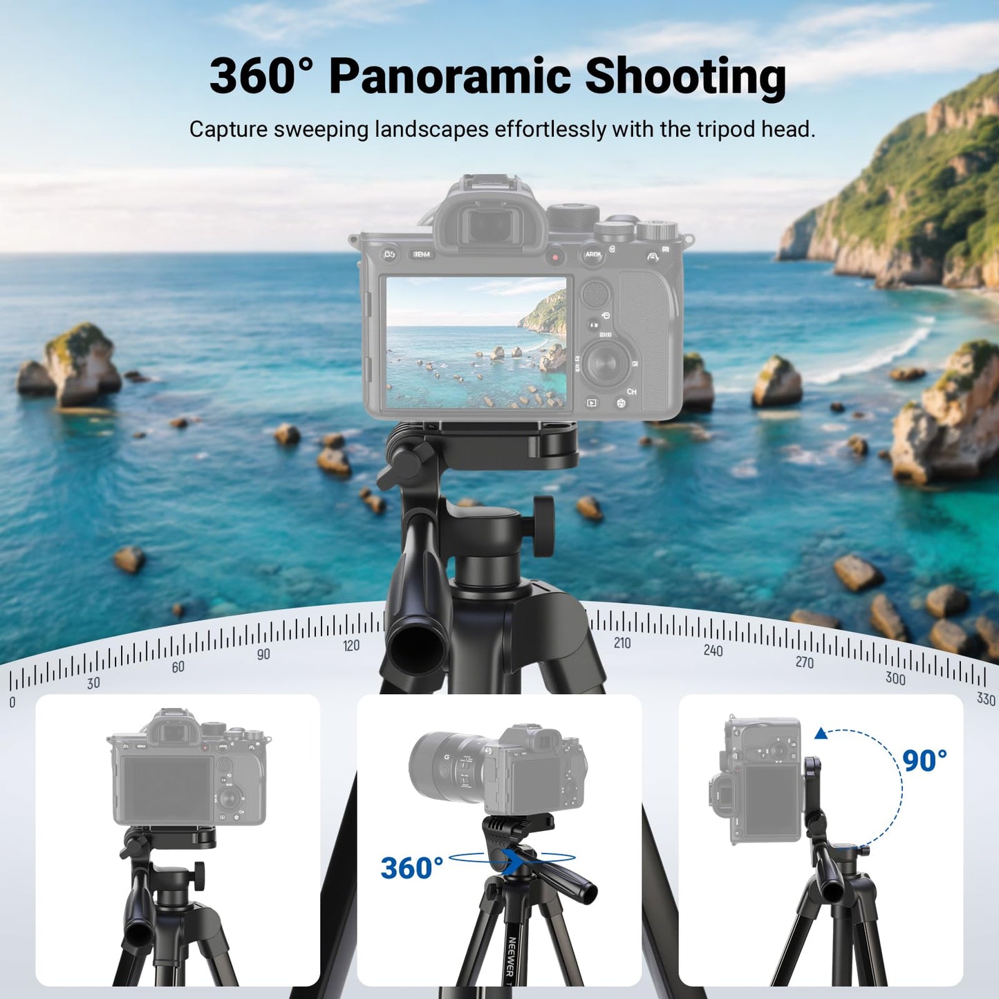 NEEWER Entry Level Version Tripod for Cell Phone & Camera, Metal Lightweight Portable Travel Stand with Cold Shoe Cellphone Holder Mount Compatible