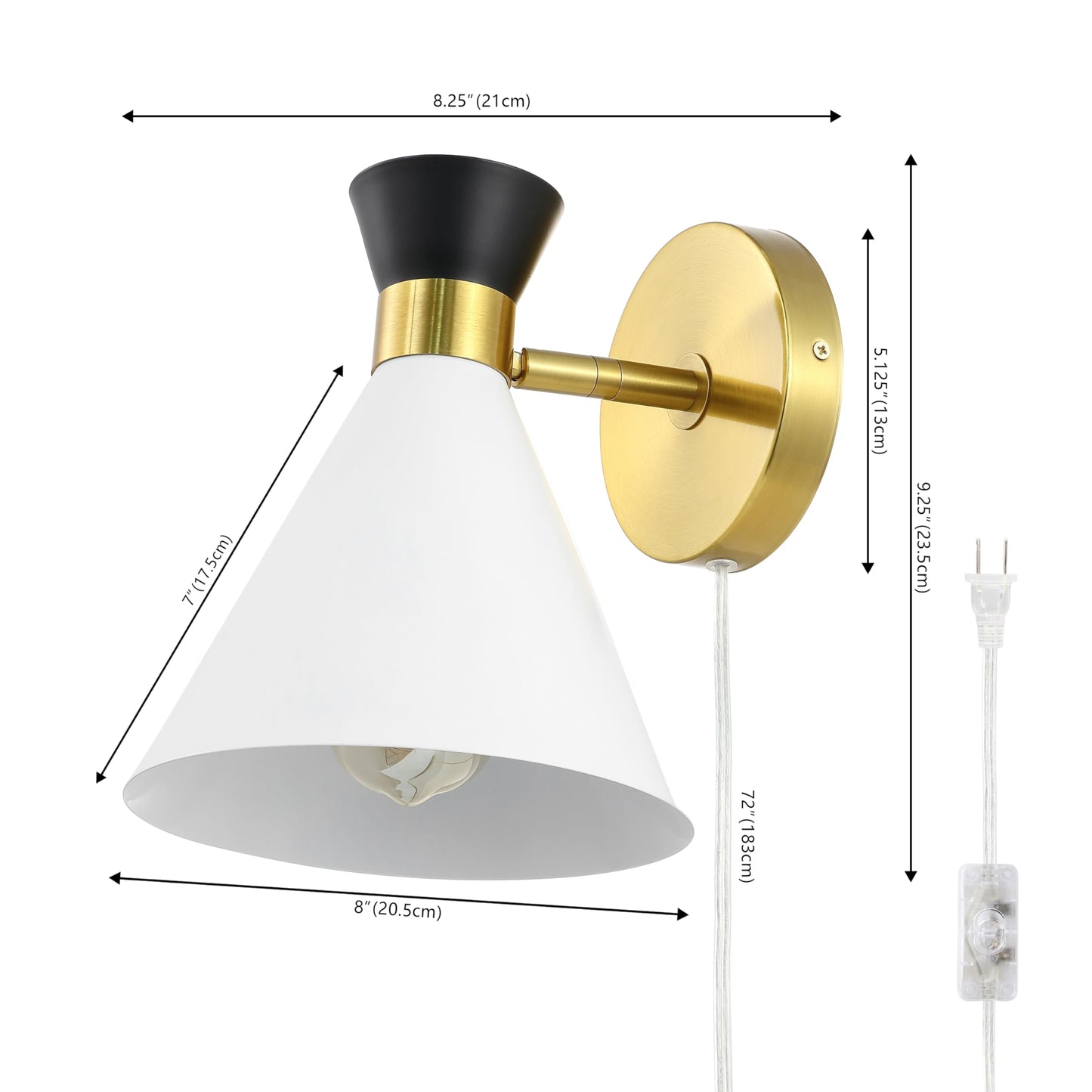 SAFAVIEH Lighting Collection Jordie Modern Black/White/Brass Downlight Wall Sconce Light Fixture, Ideal for Bathroom, Entryway, Vanity, Foyer