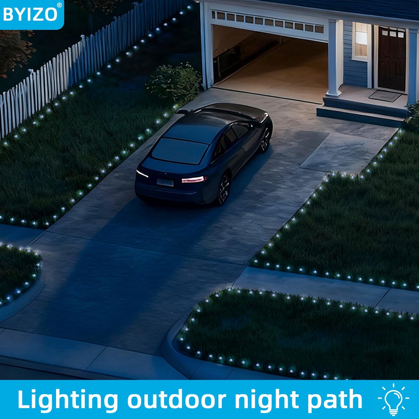 BYIZO 15 LED Solar Ground Lights Outdoor, Waterproof Solar Pathway Lights, LED Landscape Lighting for Garden, Patio, Driveway, Walkway - White