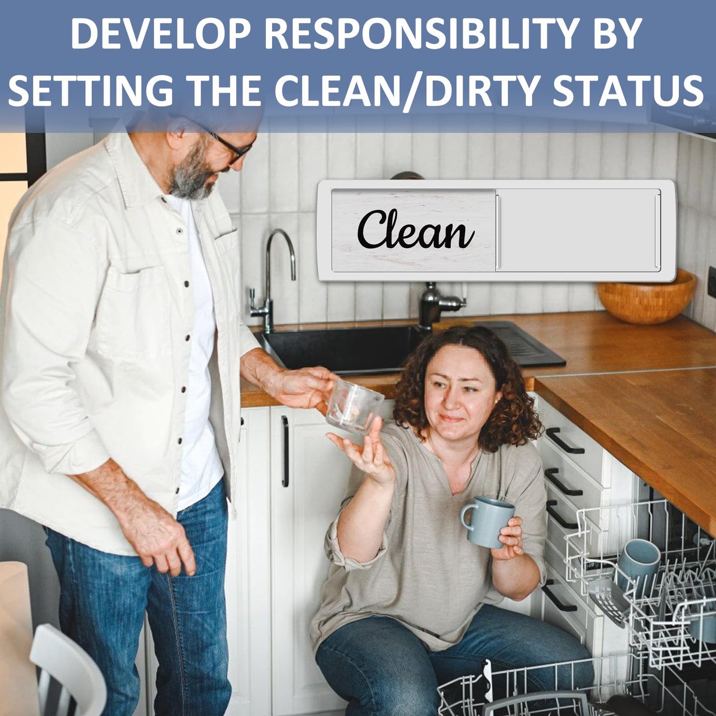 Oxepleus Dishwasher Magnet Clean/Dirty Sign – Farmhouse Wood Design, Strong Magnet, Non-Scratch, Easy-to-Read Kitchen Decor (A-Silver)