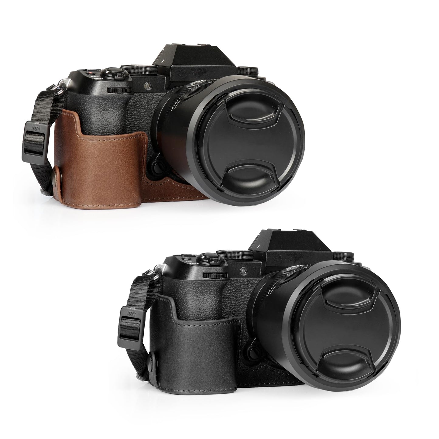 Mega Gear Genuine Leather Half Camera Case for Fujifilm X-S20 - Stylish and Protective Digital Photography Bag - Black