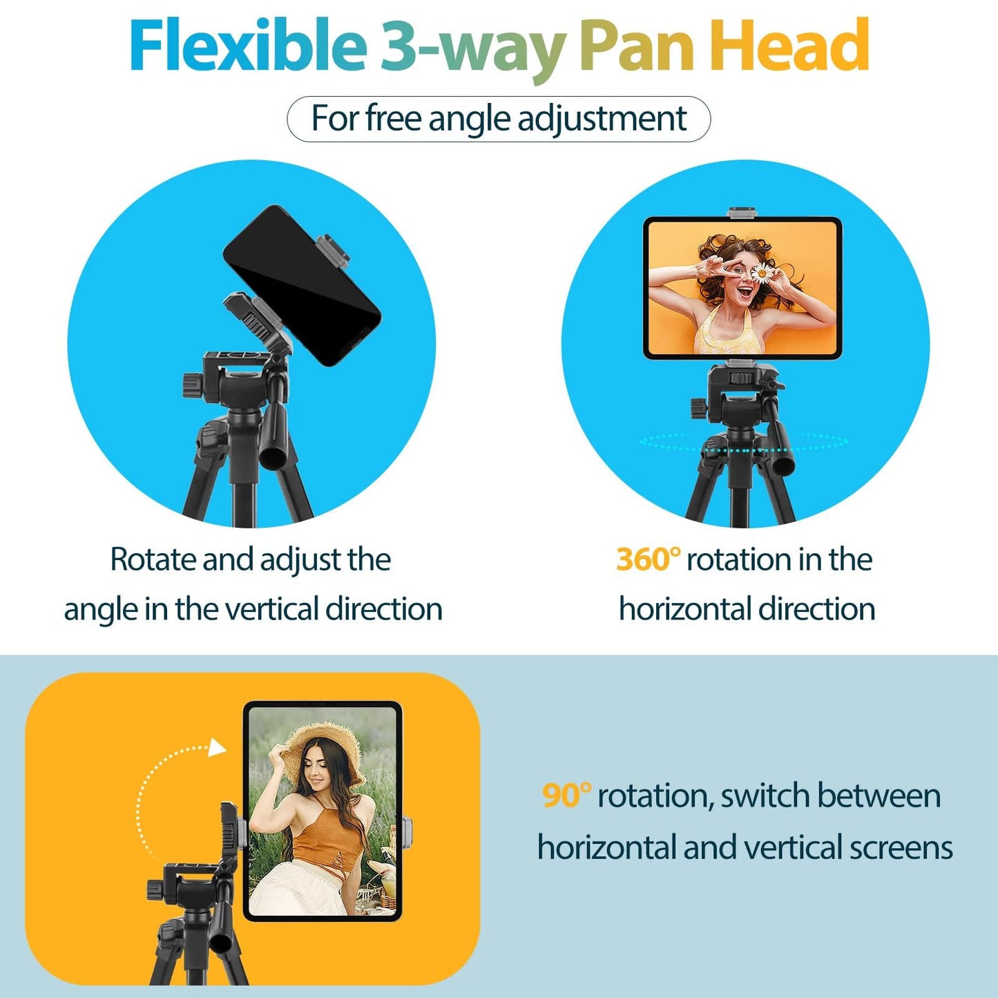 Aureday Phone Tripod Stand, 64” Extendable Cell Phone&Camera Tripod with Wireless Remote and Phone Holder, Aluminum iPad Tripod for Video