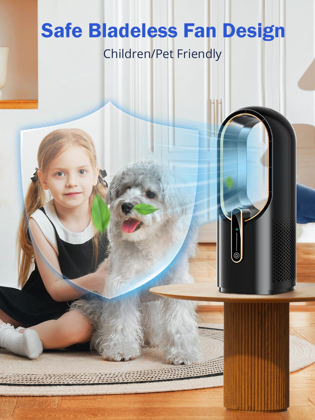 Misby Desk Fan for Bedroom, 11.8 Inch Portable Bladeless Fan, Small Rechargeable Table Fan, 3 Adjustable Speeds, Touch Control, Easy to Clean, Quiet
