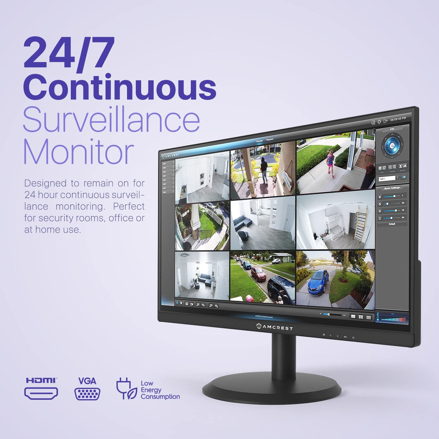 Amcrest 24/7 Security Camera Monitor Screen, 22 inch, Thin Micro Bezel, Built in Speakers, Compatible CCTV NVR/DVR Surveillance Monitor, 1080p FHD