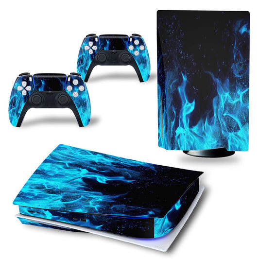 Decal Skin for Ps5 Disk, Whole Body Vinyl Sticker Cover for PlayStation 5 Console and Controller (PS5 disc Edition, Blue fire)
