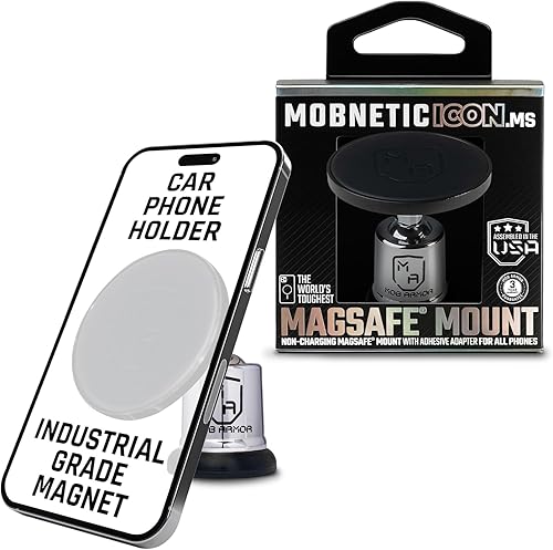 Mob Armor MobNetic Icon.MS MagSafe Compatible Phone Mount, Magnetic Phone Holder for Car w/ 90lb Pull Force, 90º Tilt & 360º Rotation, Aluminum Build