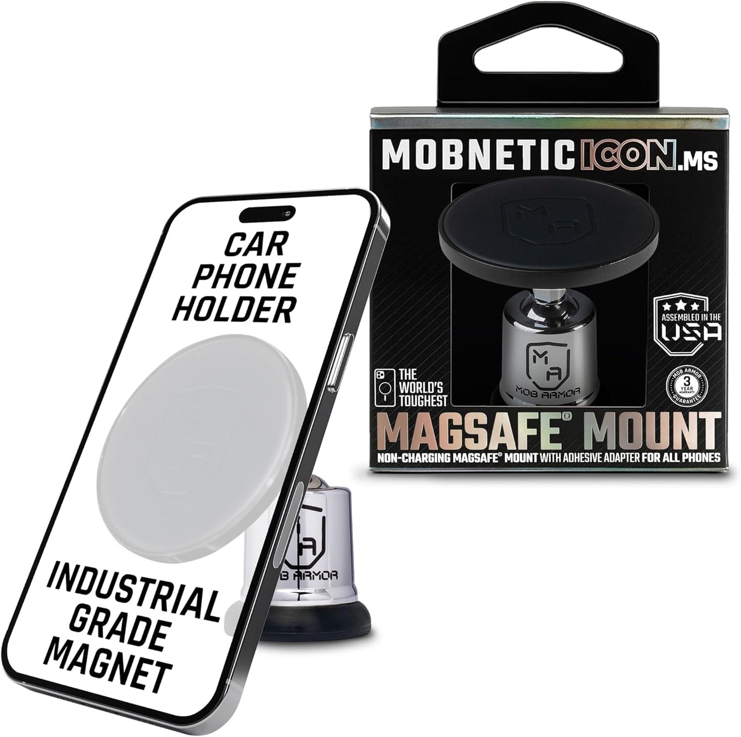 Mob Armor MobNetic Icon.MS MagSafe Compatible Phone Mount, Magnetic Phone Holder for Car w/ 90lb Pull Force, 90º Tilt & 360º Rotation, Aluminum Build