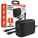 HyperGear SpeedBoost 25W Dual Phone Charger, Type C Charger for Fast Charging with 6 ft Cable, 25W USB-C and 12W USB Wall Kit with PD PPS, Compatible