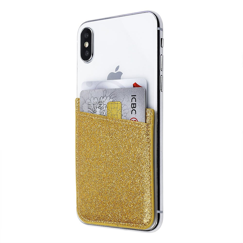 CUBE Stick On - Ultra-Thin Wallet/Card Holder for iPhone/Samsung/LG & More - Golden Glitter