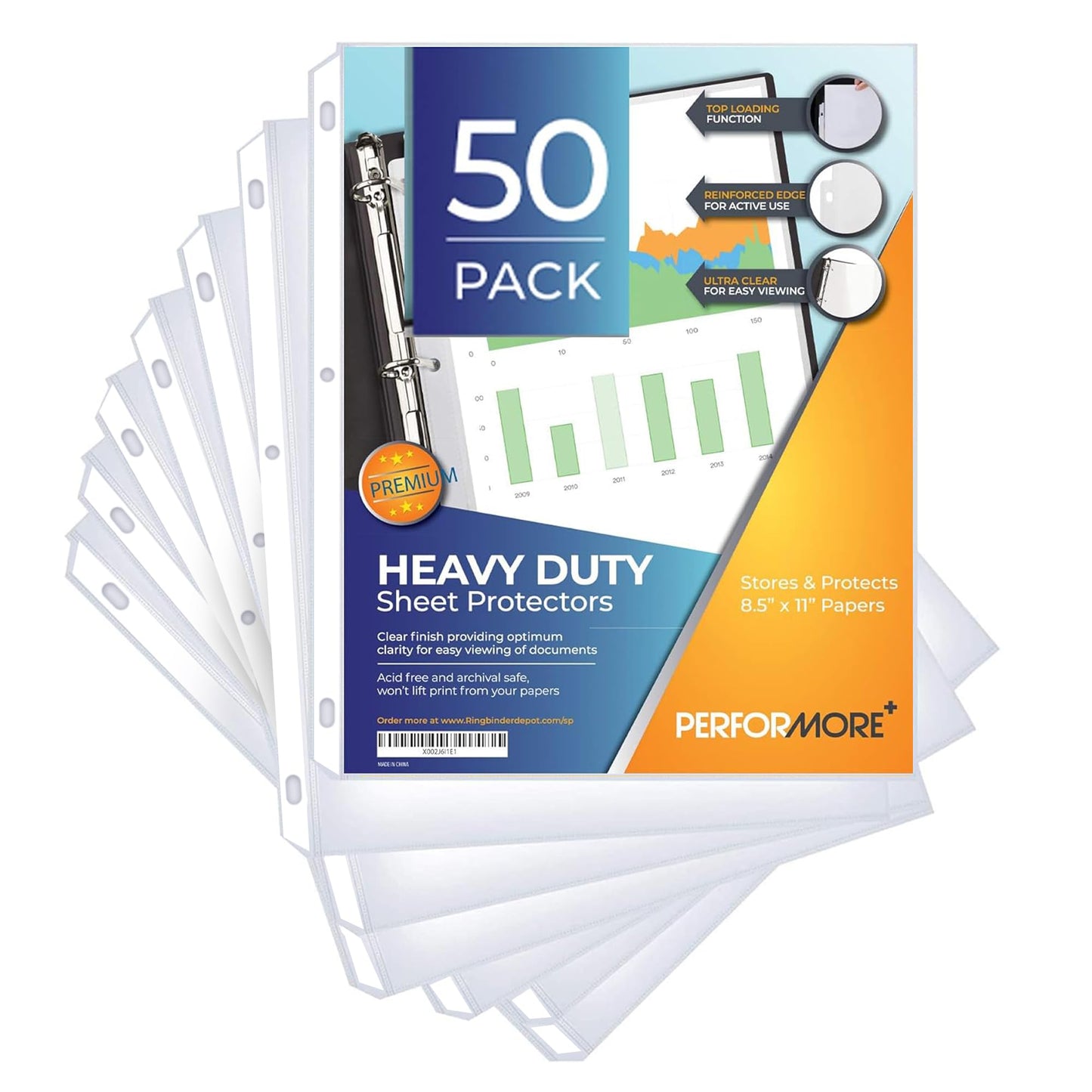 50 Sheet Protectors 8.5 x 11 for 3 Ring Binder, Heavy Duty Clear